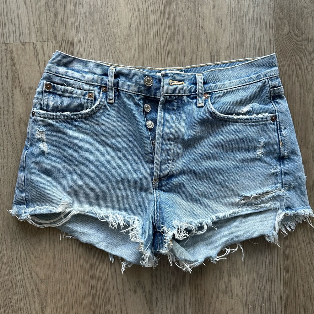 Agolde Light Blue Distressed Jean Shorts